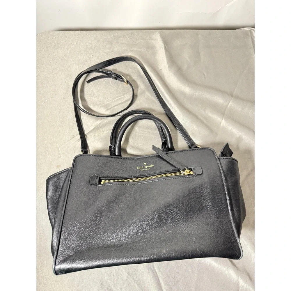 Kate Spade New York Black Pebbled Leather Satchel Crossbody Bag Gold Hardware